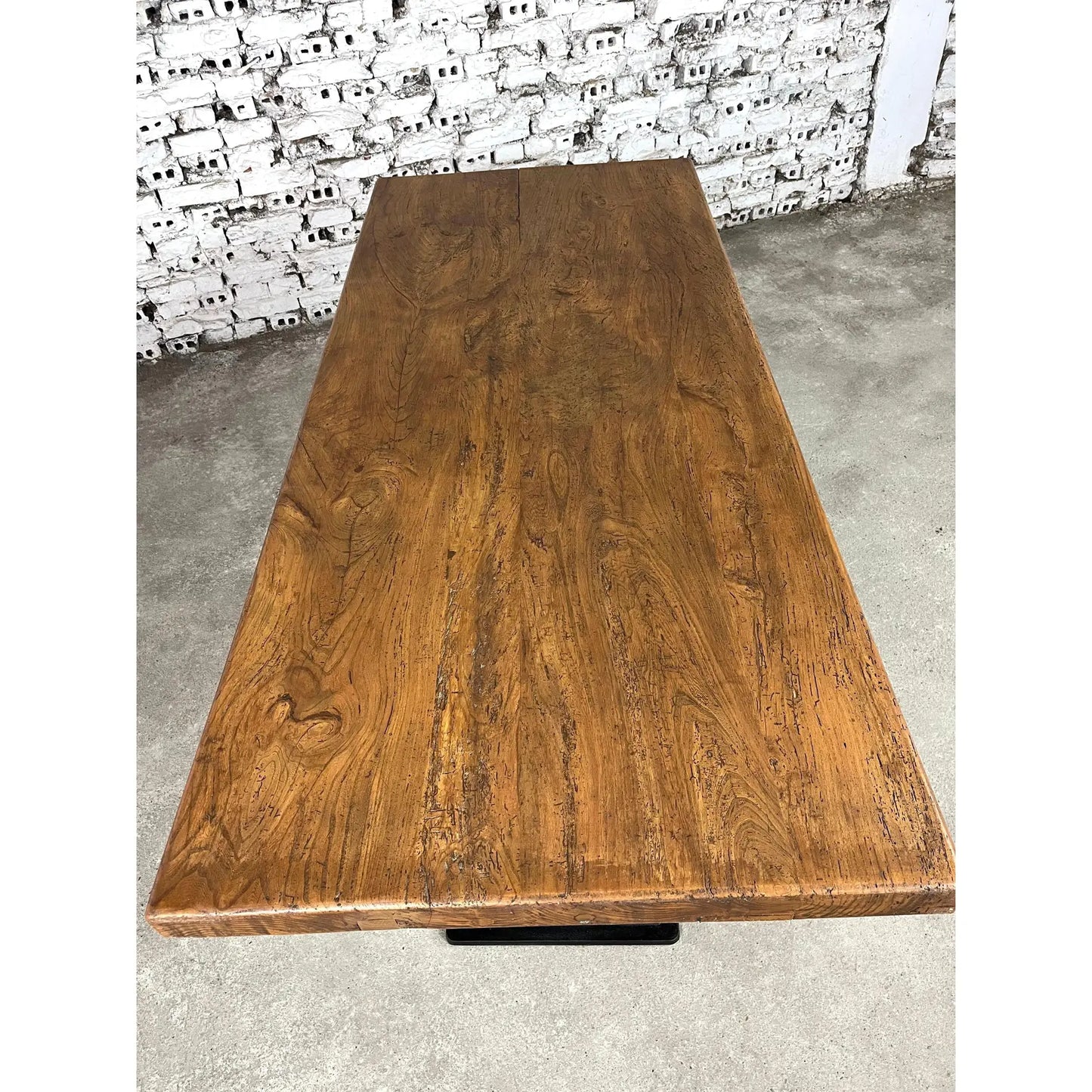 Cast Iron and Oak Industrial Dining Table
