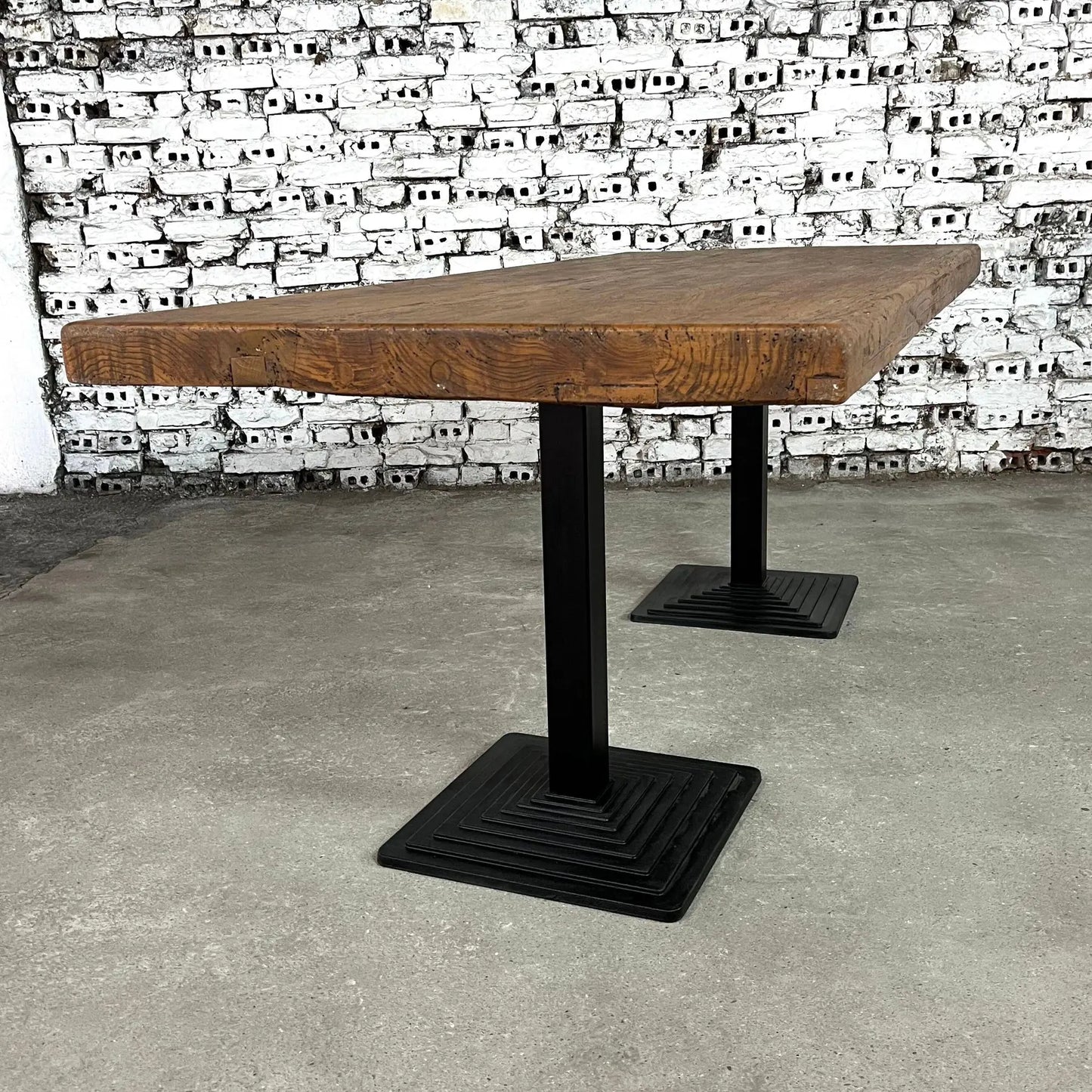 Cast Iron and Oak Industrial Dining Table
