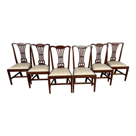 English Georgian Style Mahogany Side Dining Chairs, Newly Upholstered - 8 + 1 Armchair