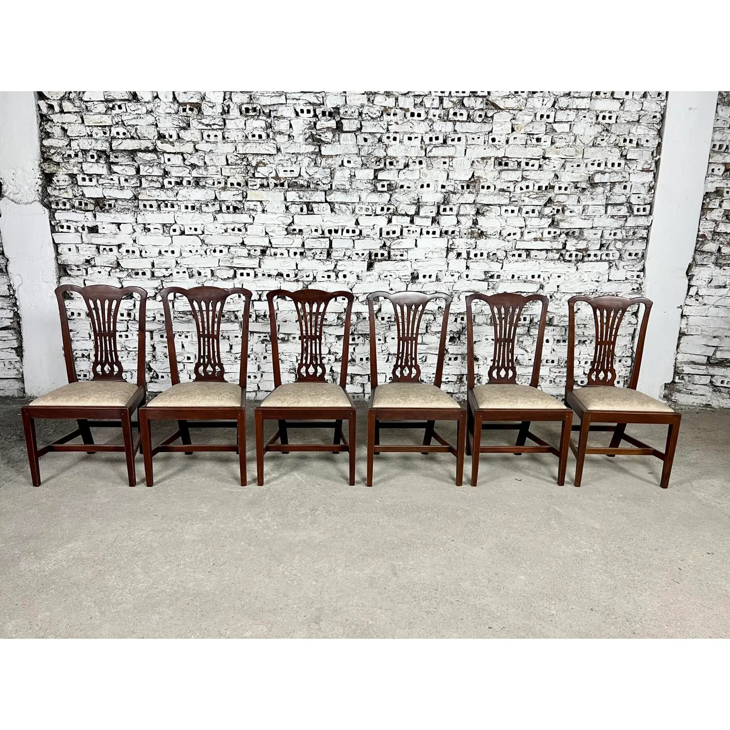 English Georgian Style Mahogany Side Dining Chairs, Newly Upholstered - 8 + 1 Armchair