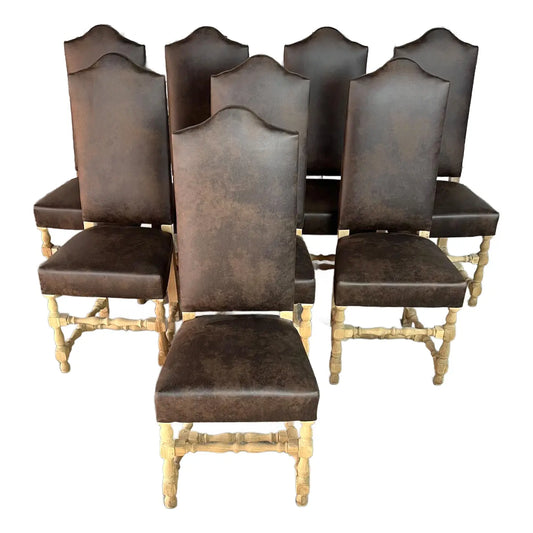 French Louis XIII High Back Dining Chairs - Set of 8