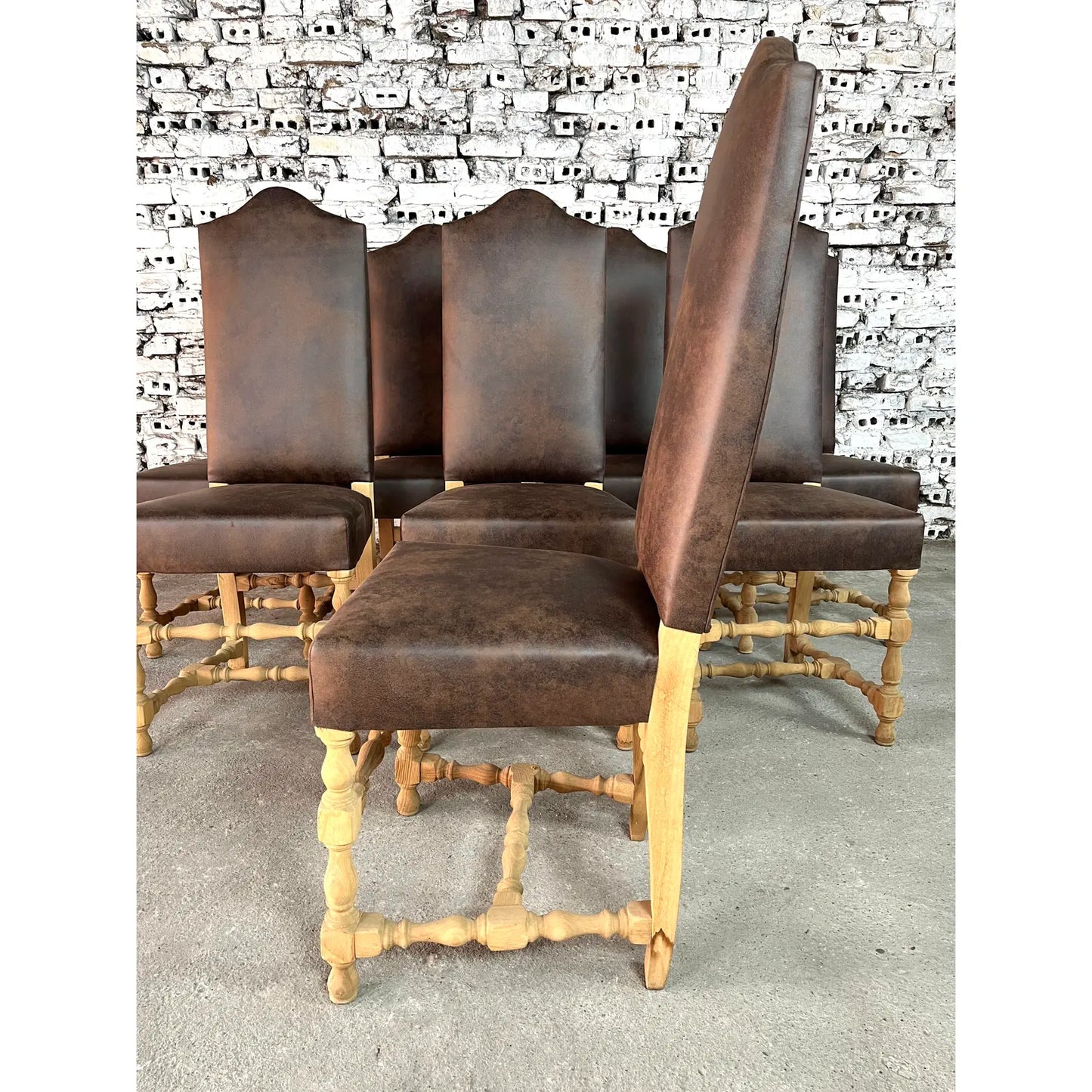 French Louis XIII High Back Dining Chairs - Set of 8