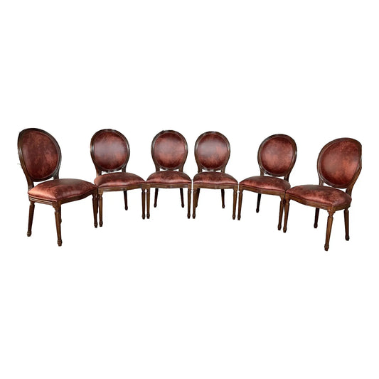 French Louis XVI Medallion Back Dining Chairs, Reupholstered - Set of 6