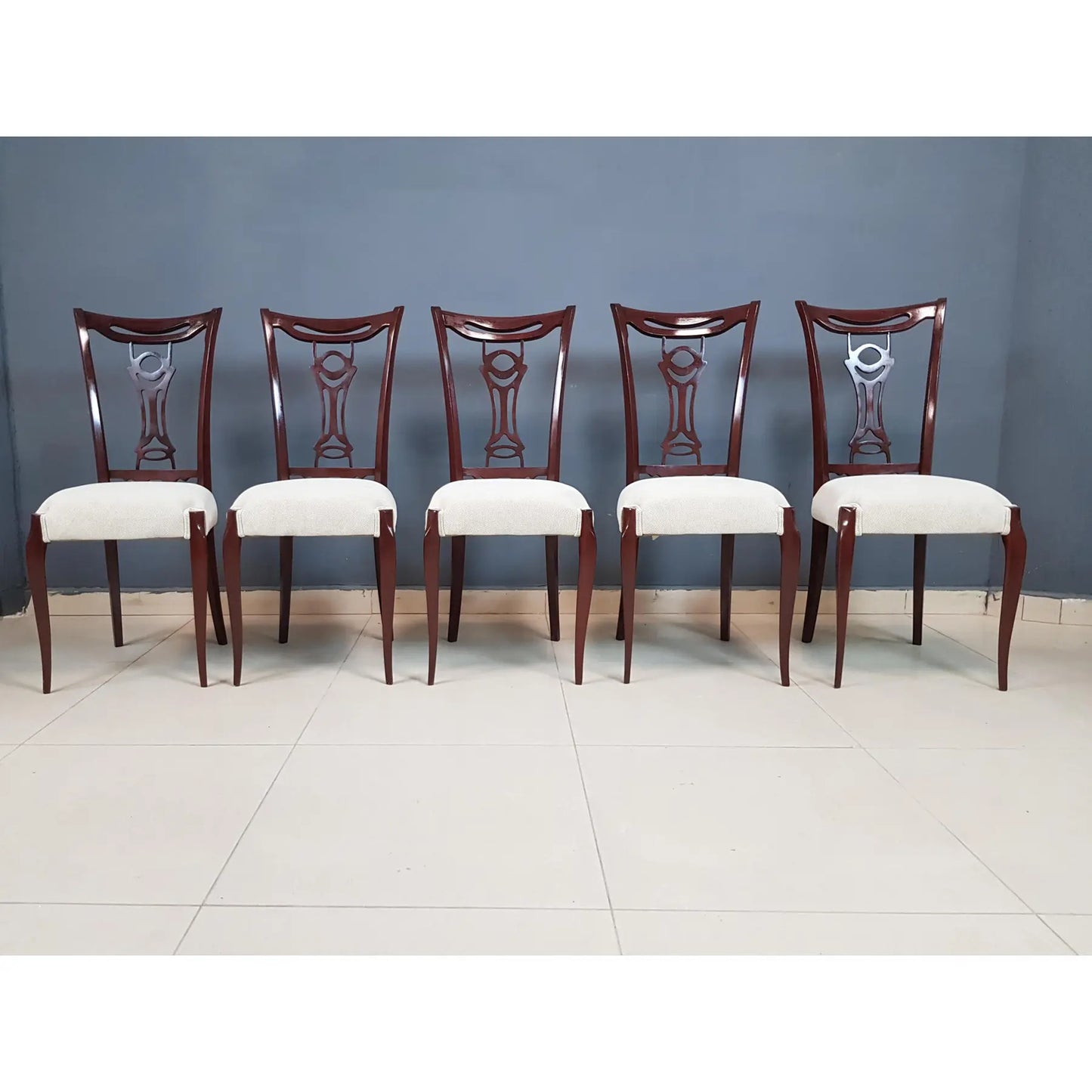Italian Vintage Modern Dining Chairs in the Style of Paolo Buffa Newly Upholstered - Set of 5