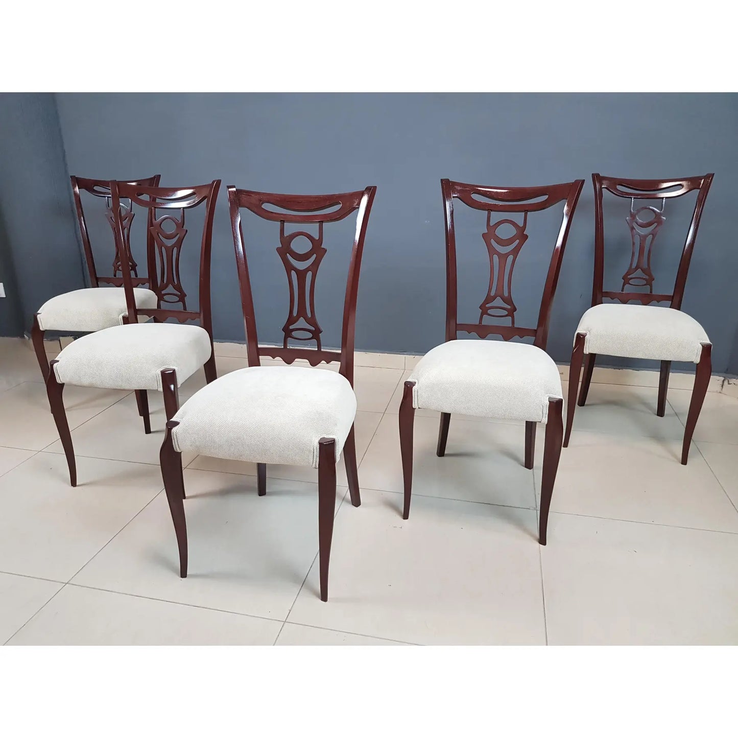 Italian Vintage Modern Dining Chairs in the Style of Paolo Buffa Newly Upholstered - Set of 5