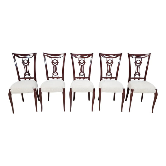 Italian Vintage Modern Dining Chairs in the Style of Paolo Buffa Newly Upholstered - Set of 5