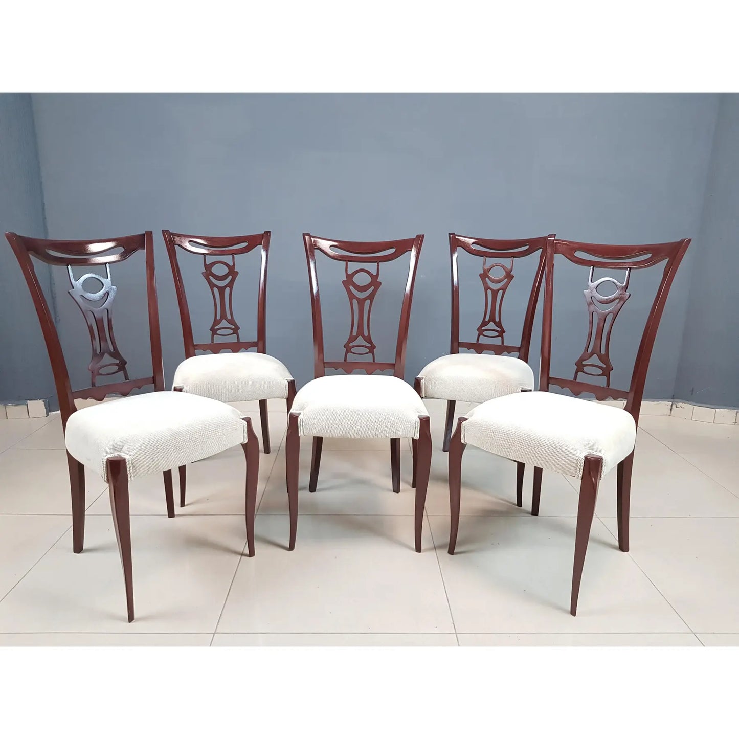 Italian Vintage Modern Dining Chairs in the Style of Paolo Buffa Newly Upholstered - Set of 5