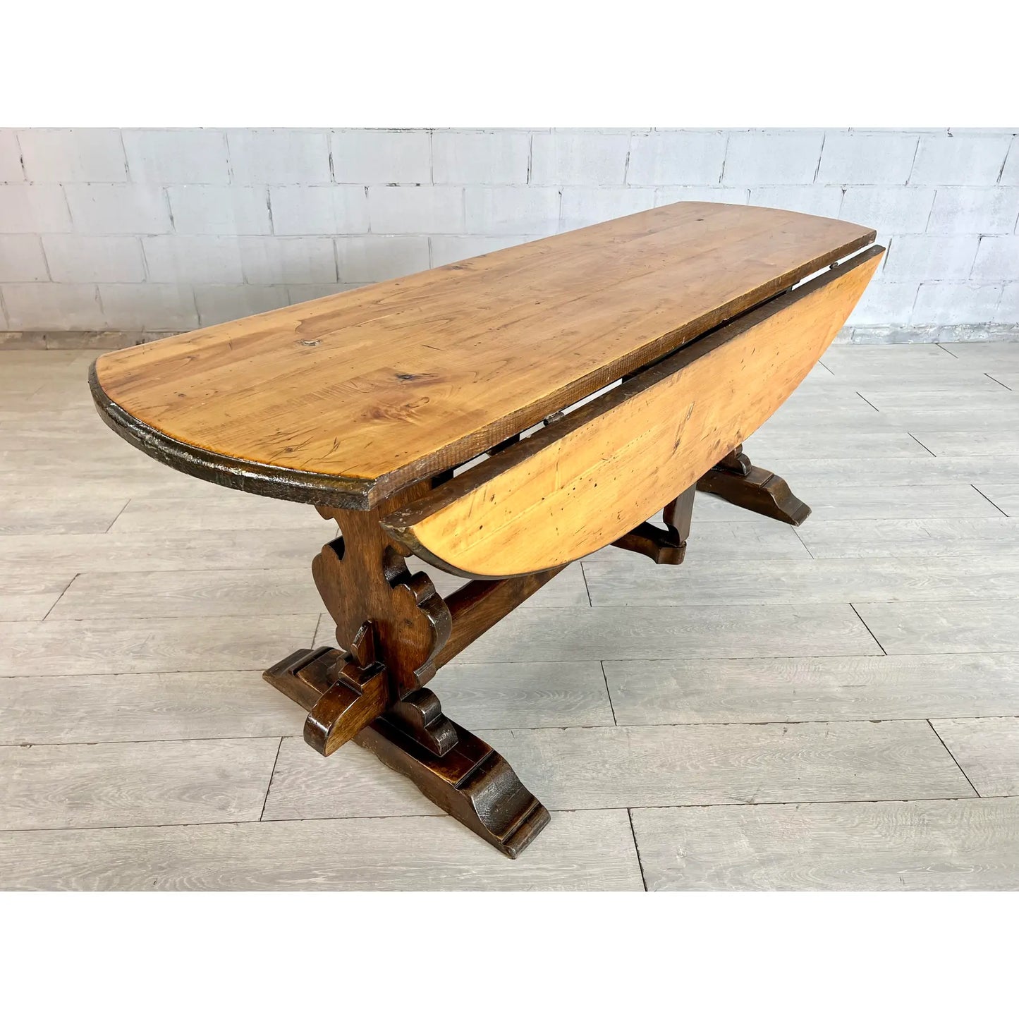 Italian Walnut Drop Leaf Dining Table With Baroque Base