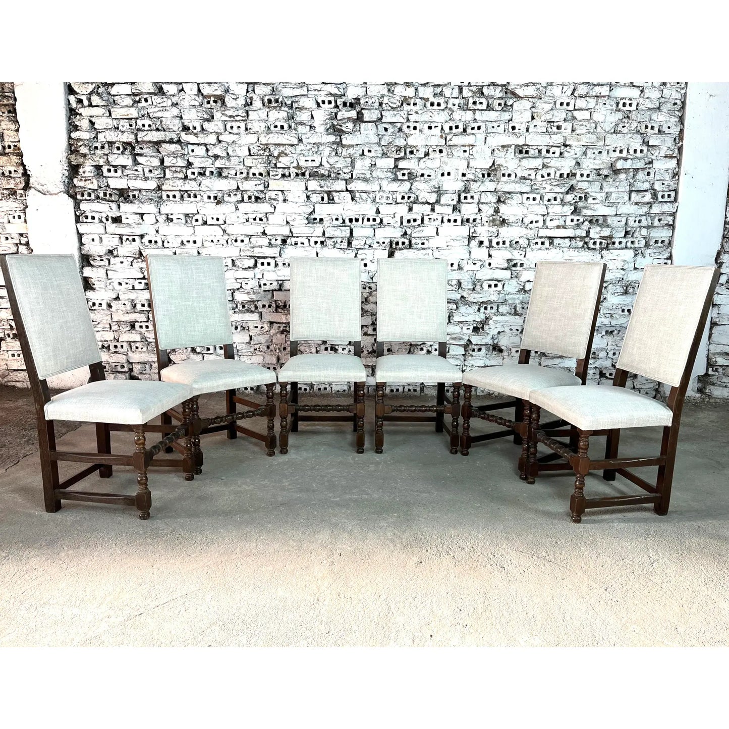 Louis XIII Style Dining Chairs, Reupholstered - Set of 6