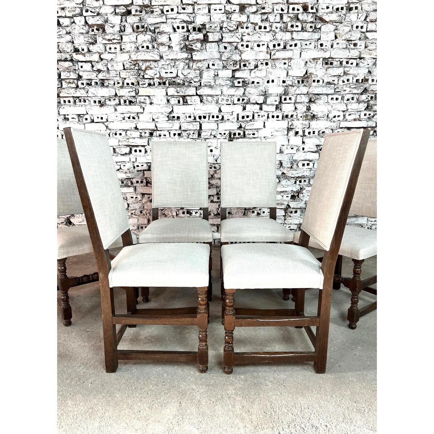 Louis XIII Style Dining Chairs, Reupholstered - Set of 6
