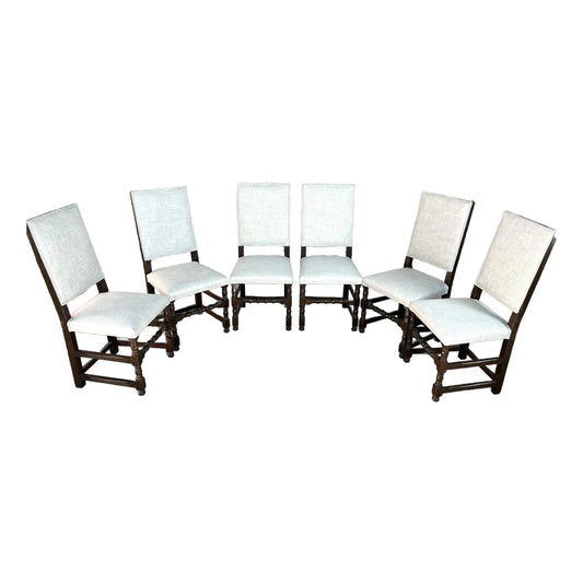 Louis XIII Style Dining Chairs, Reupholstered - Set of 6