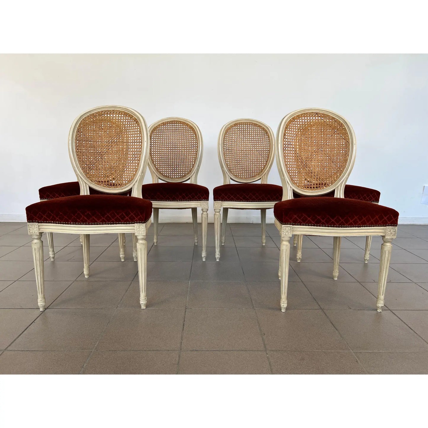 Louis XVI Medallion Cane Back Dining Chairs – Set of 6