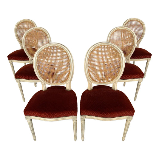 Louis XVI Medallion Cane Back Dining Chairs – Set of 6
