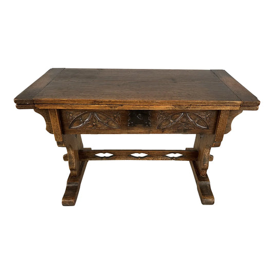 One of a Kind Antique Rustic Oak Extendable Coffee Side Table With Removable Top