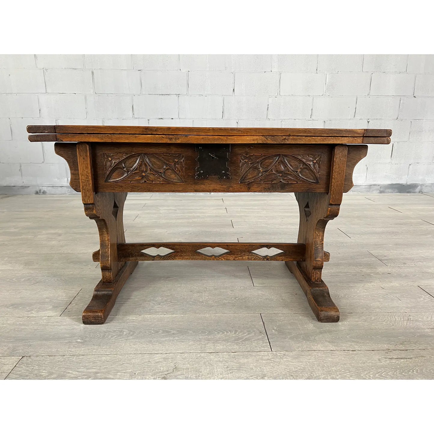 One of a Kind Antique Rustic Oak Extendable Coffee Side Table With Removable Top