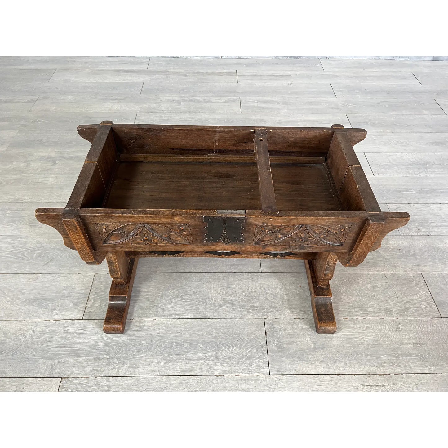 One of a Kind Antique Rustic Oak Extendable Coffee Side Table With Removable Top