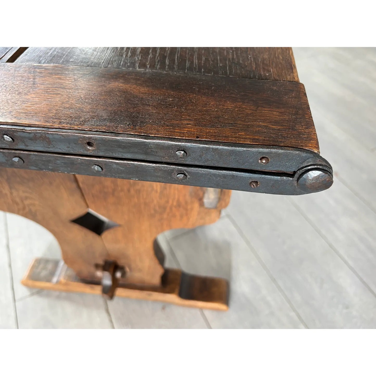 One of a Kind Antique Rustic Oak Extendable Coffee Side Table With Removable Top