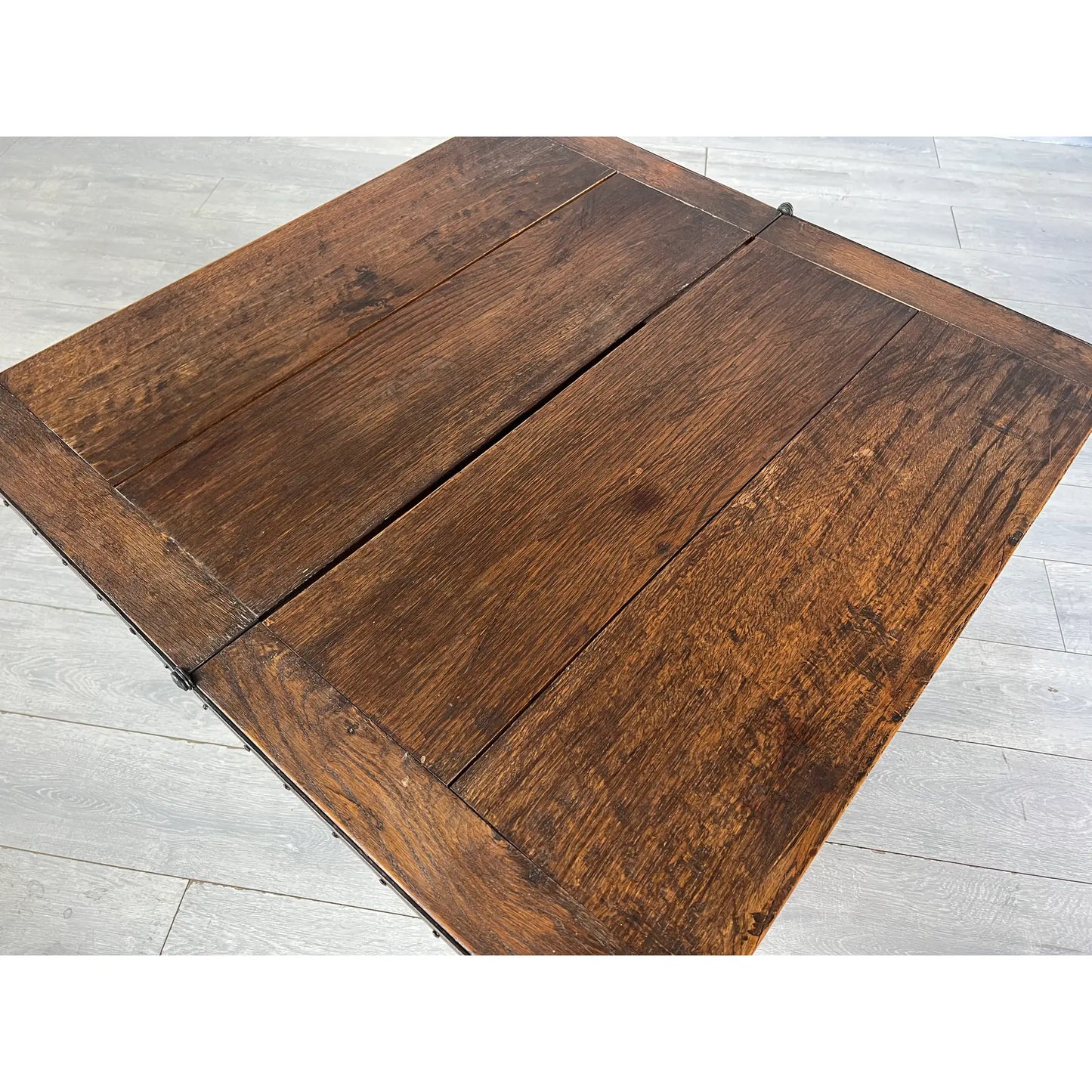 One of a Kind Antique Rustic Oak Extendable Coffee Side Table With Removable Top