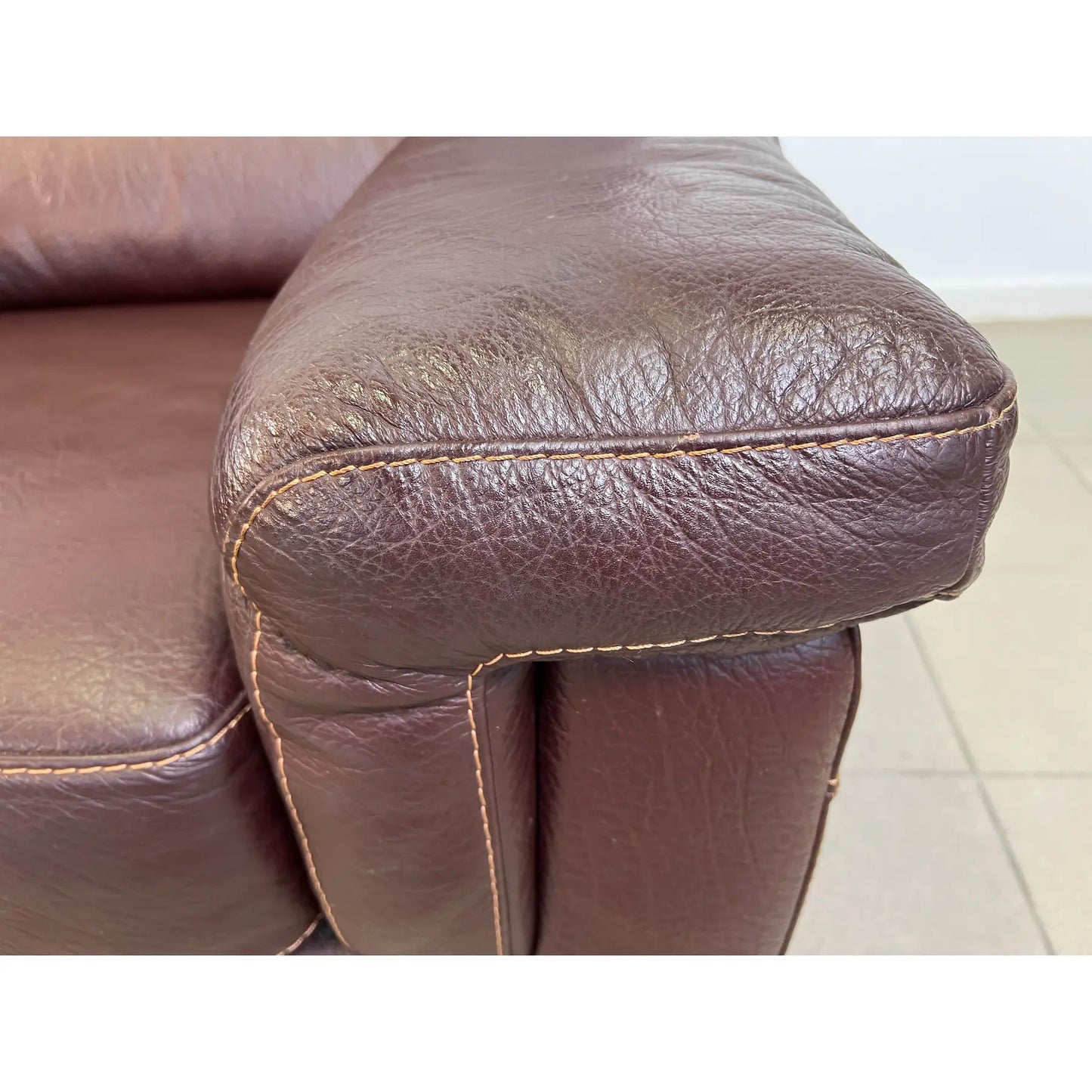 Pair of Vintage Dutch Leather Armchairs With Ottoman