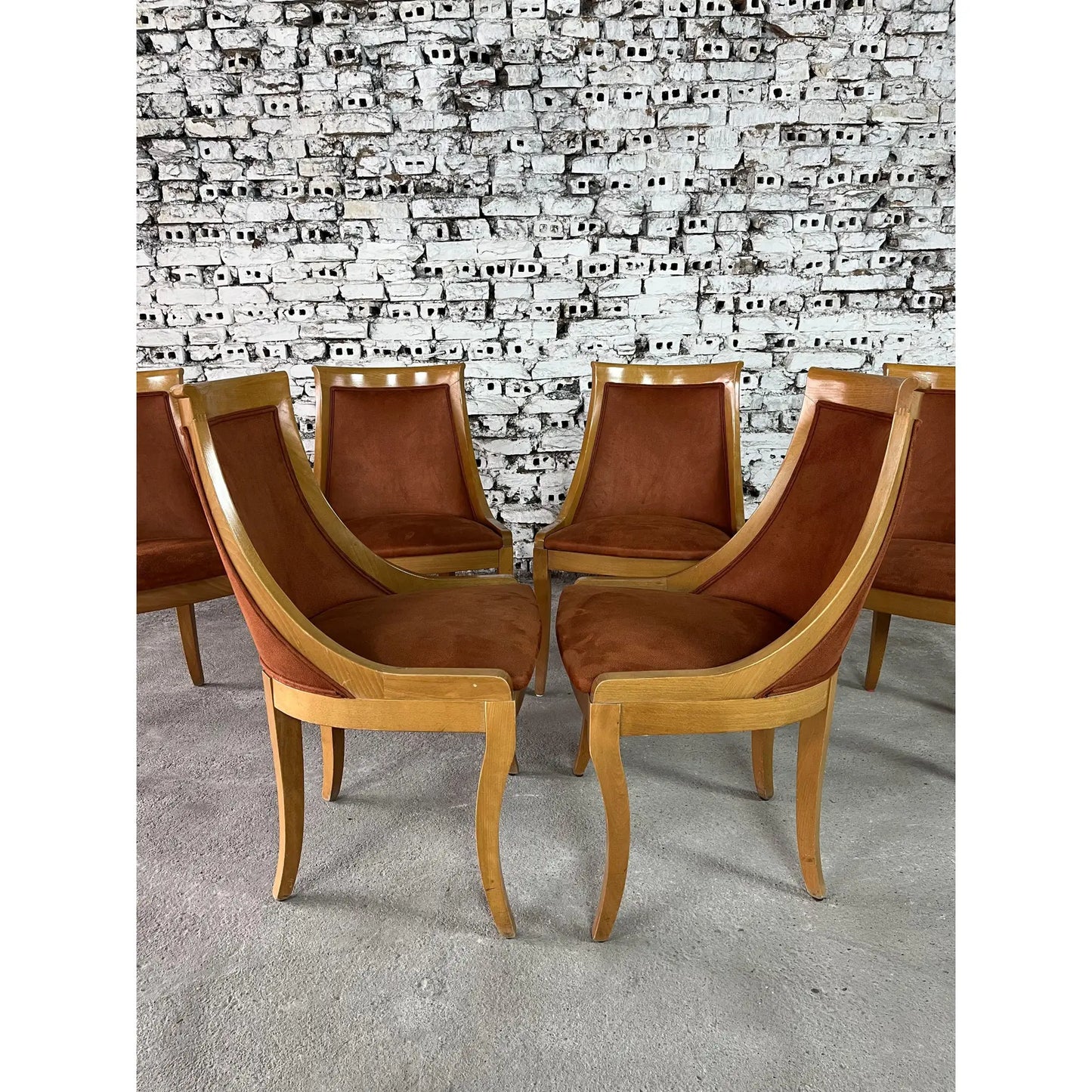 Set of 6 Gondola Art Deco Dining Chairs, Reupholstered