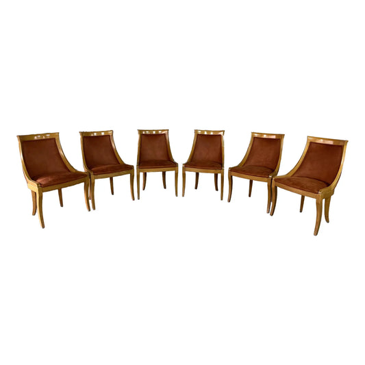 Set of 6 Gondola Art Deco Dining Chairs, Reupholstered