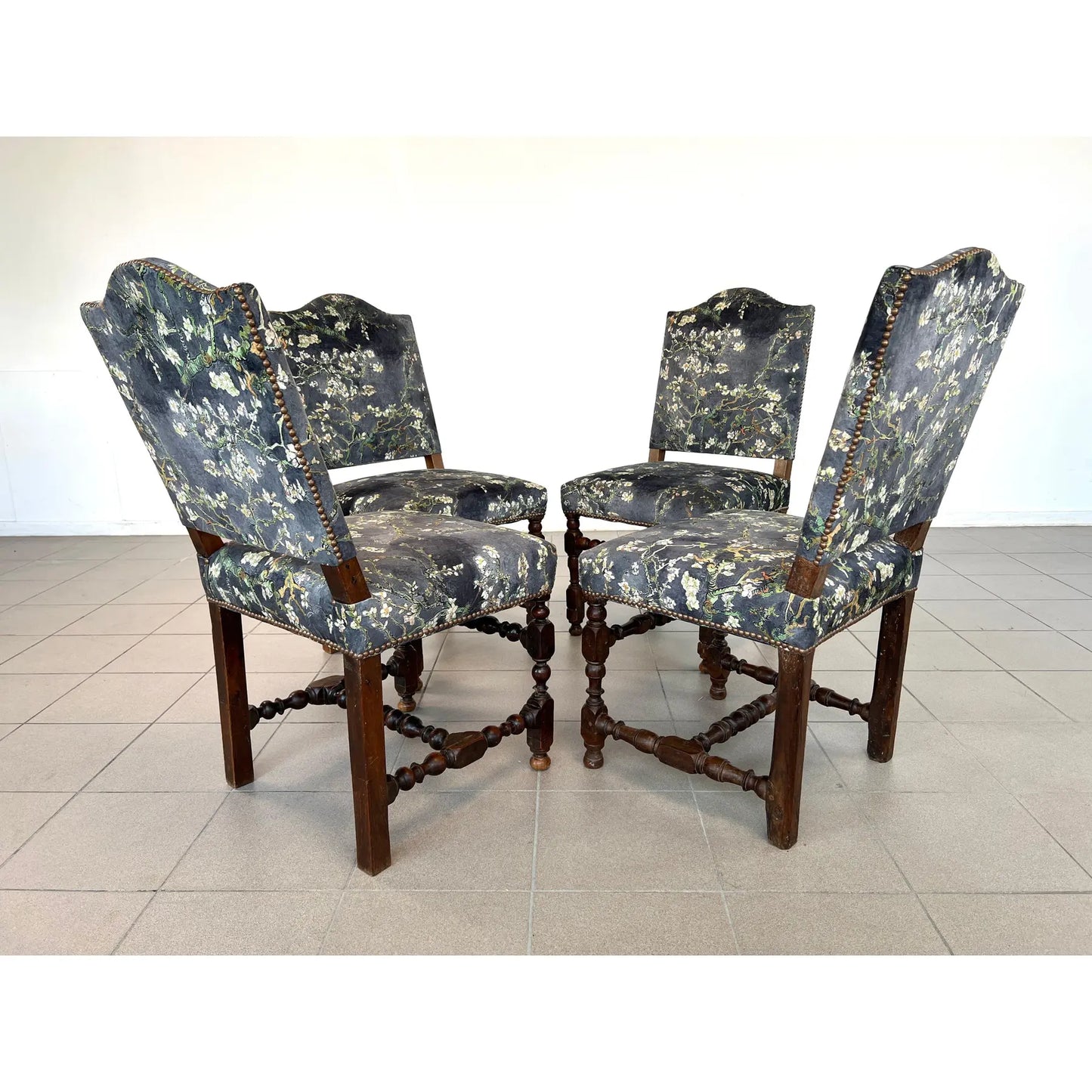 Vintage Louis XIII Style Dining Chairs – Set of 4