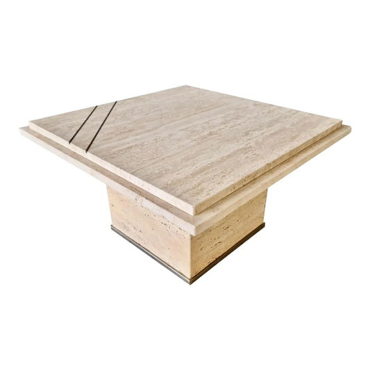 Vintage Mid Century Modern Travertine and Metal Coffee Table Willy Rizzo Style