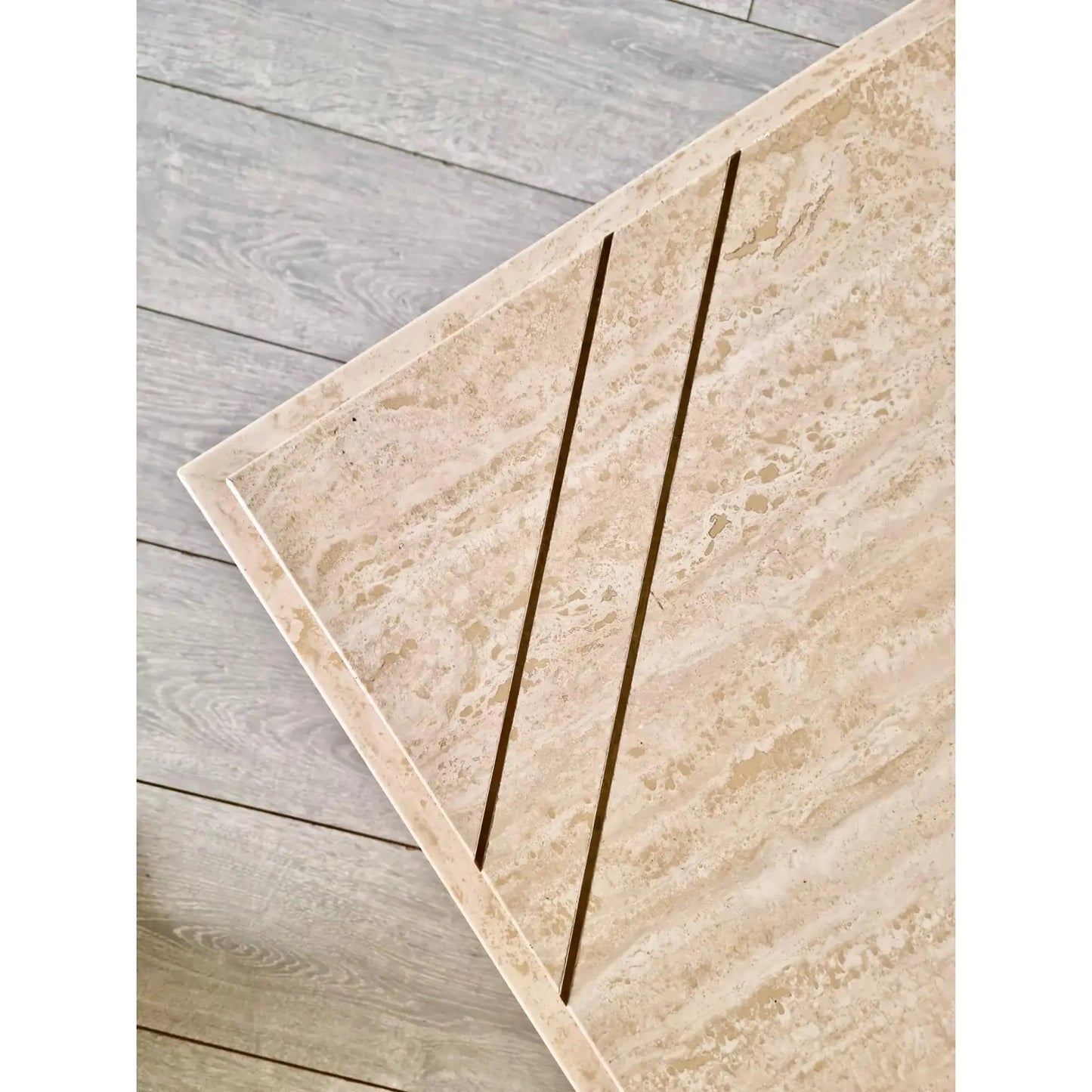 Vintage Mid Century Modern Travertine and Metal Coffee Table Willy Rizzo Style