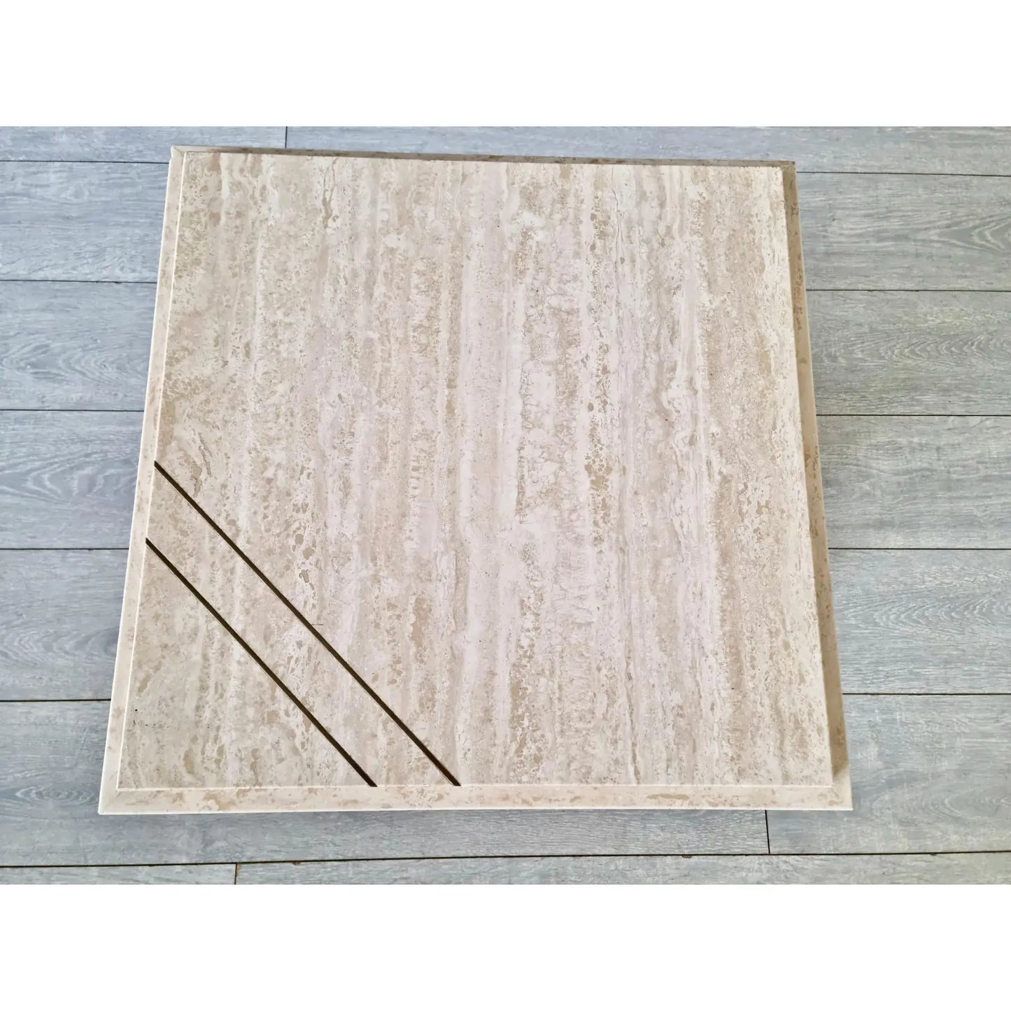 Vintage Mid Century Modern Travertine and Metal Coffee Table Willy Rizzo Style