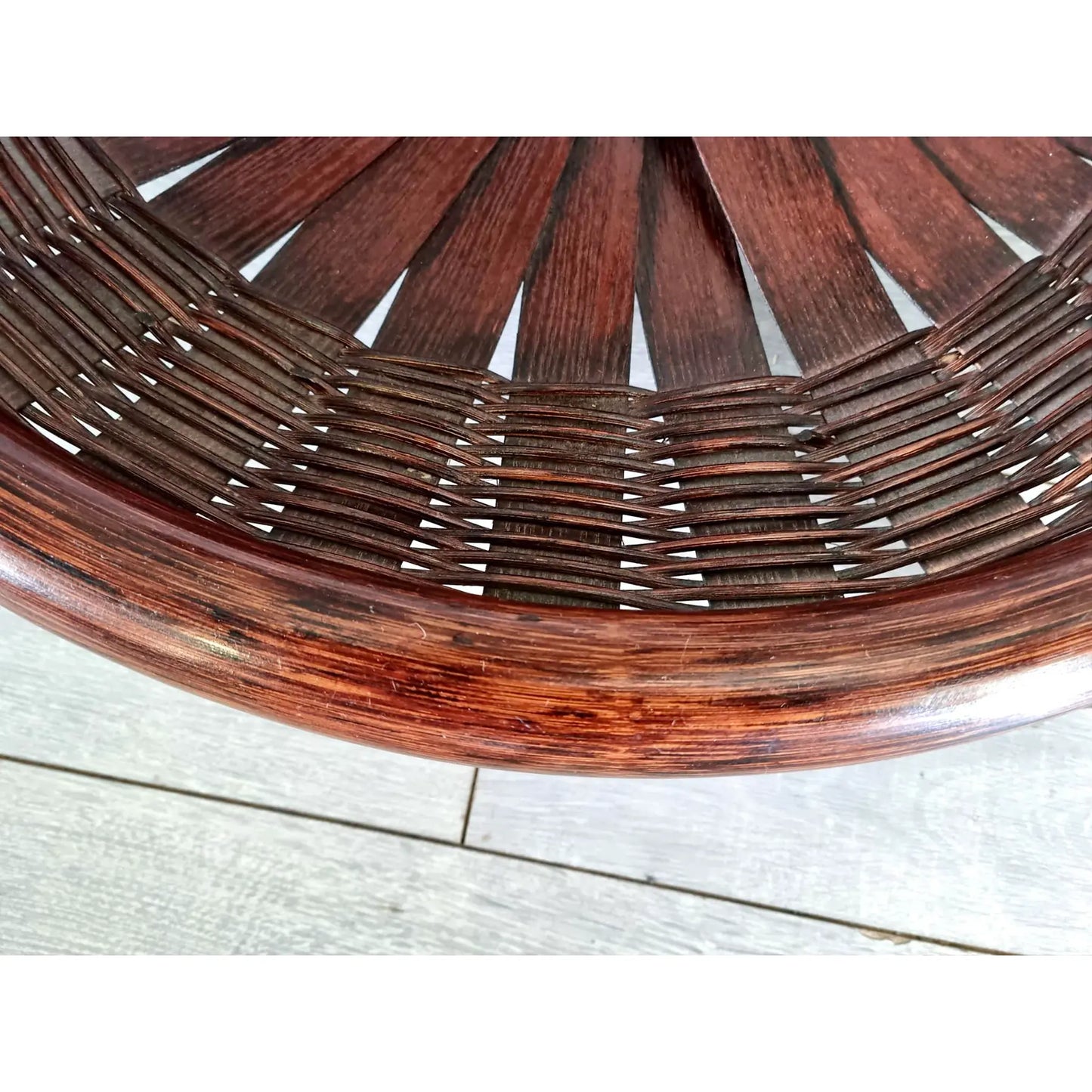 Vintage Three-Tiered Round Bamboo Cane Coffee Side Table