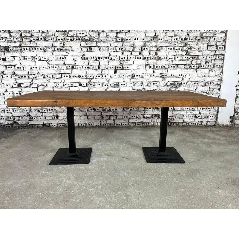 Cast Iron and Oak Industrial Dining Table