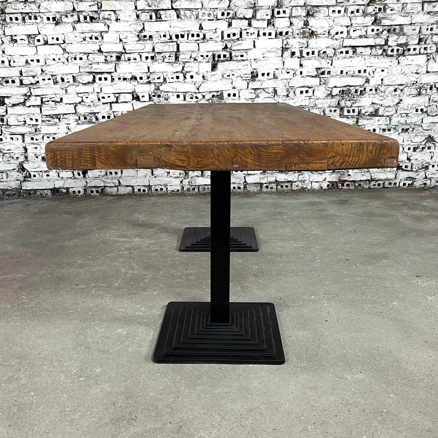Cast Iron and Oak Industrial Dining Table