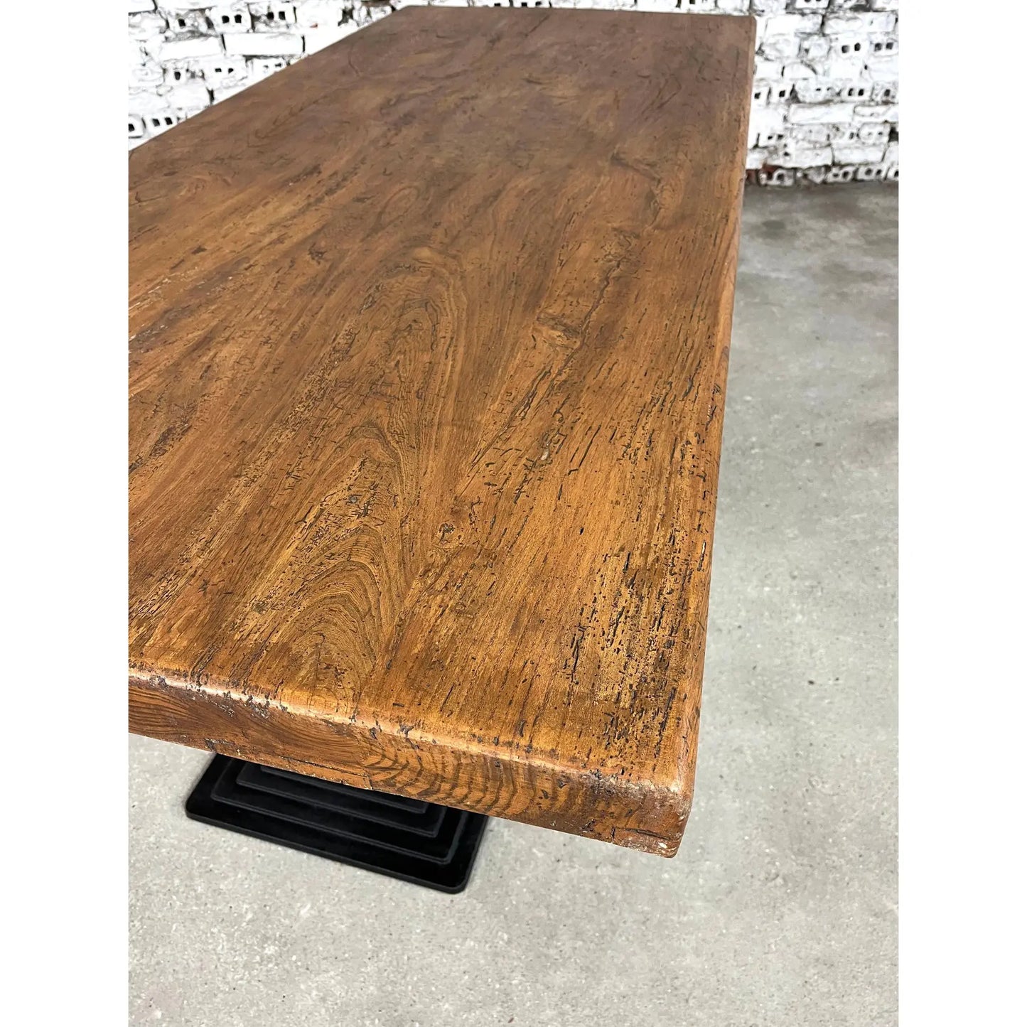 Cast Iron and Oak Industrial Dining Table