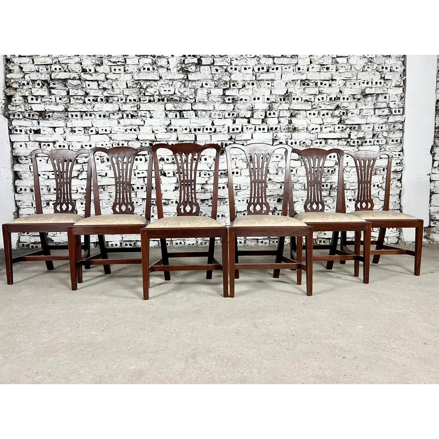 English Georgian Style Mahogany Side Dining Chairs, Newly Upholstered - 8 + 1 Armchair