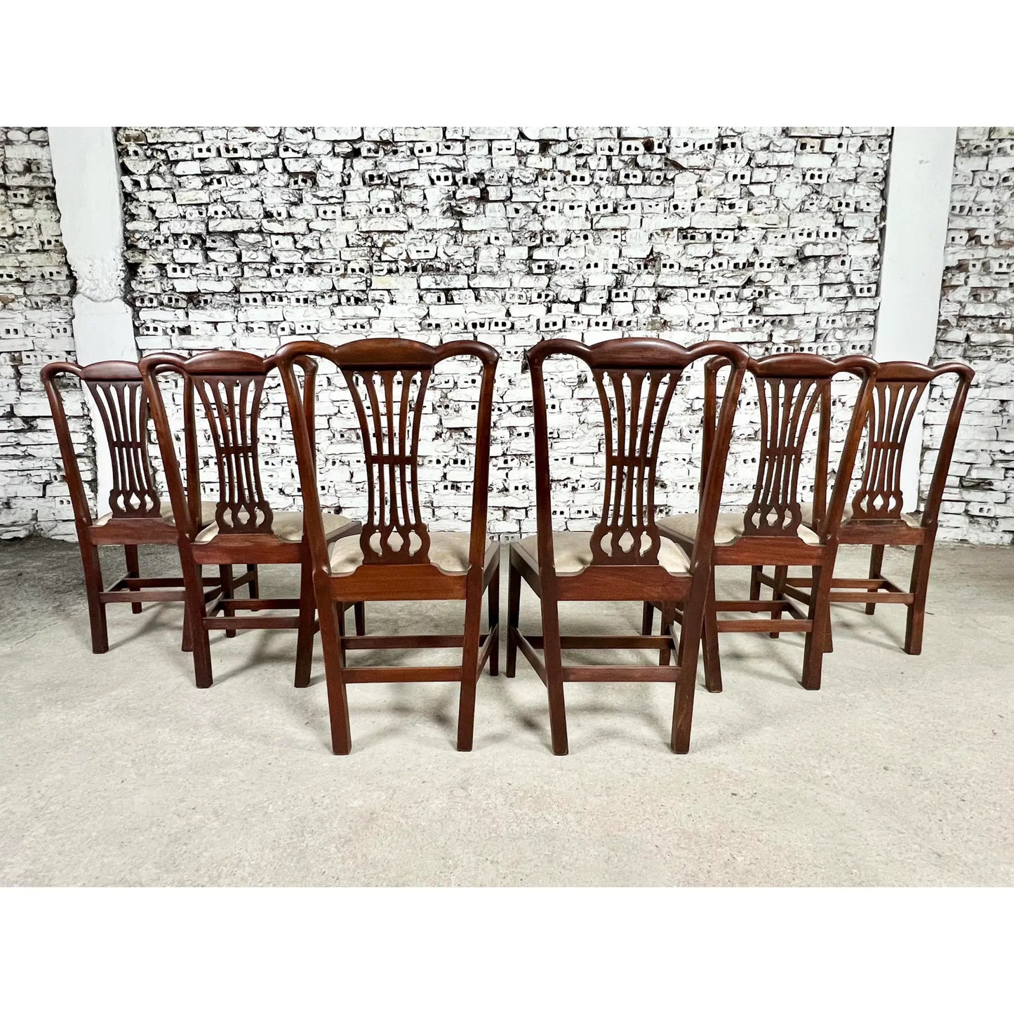 English Georgian Style Mahogany Side Dining Chairs, Newly Upholstered - 8 + 1 Armchair