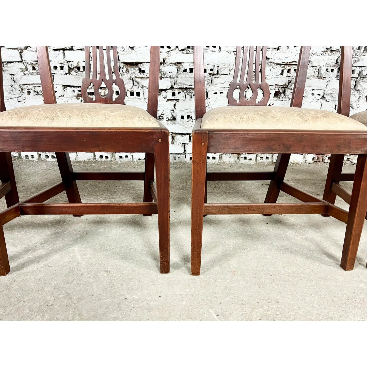 English Georgian Style Mahogany Side Dining Chairs, Newly Upholstered - 8 + 1 Armchair