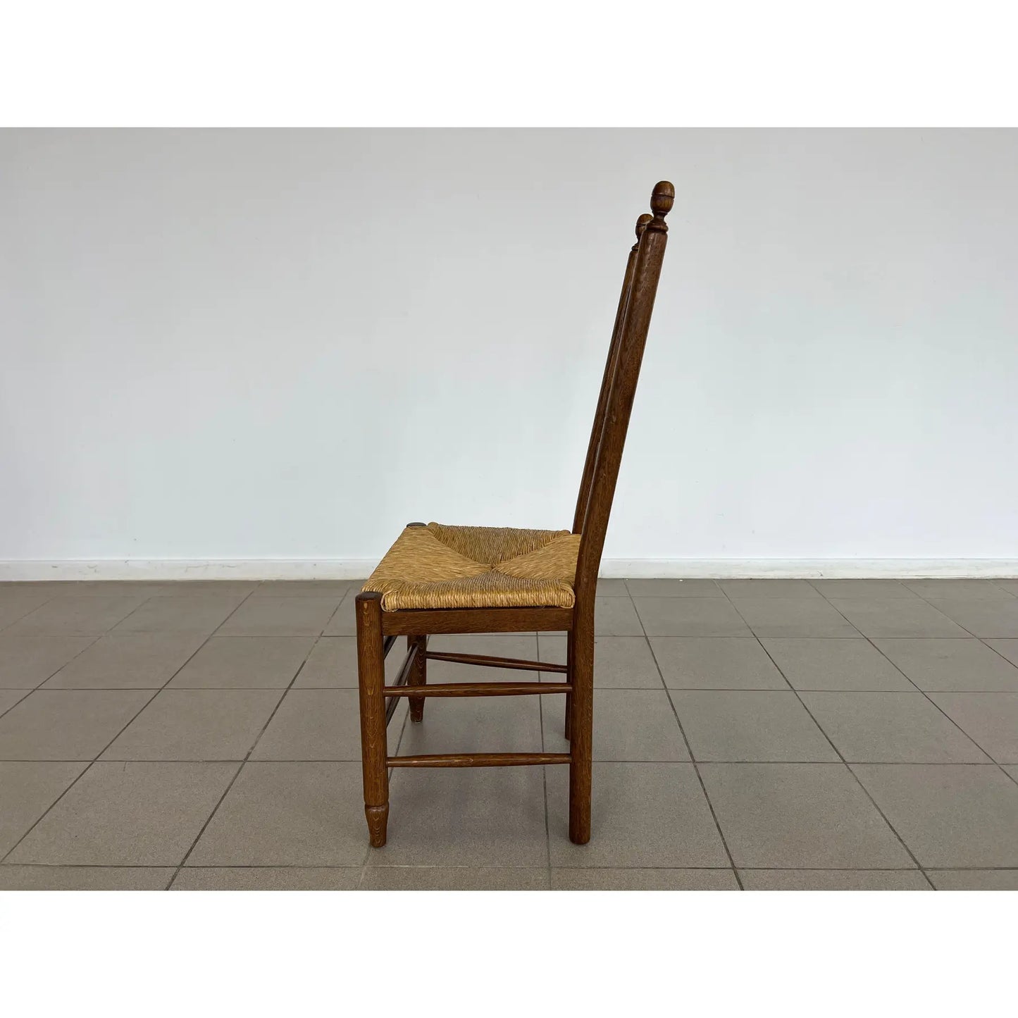 French Farmhouse Oak Ladder Back Dining Chairs With Rush Woven Seats – Set of 6