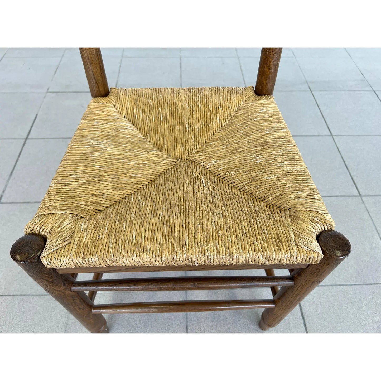 French Farmhouse Oak Ladder Back Dining Chairs With Rush Woven Seats – Set of 6