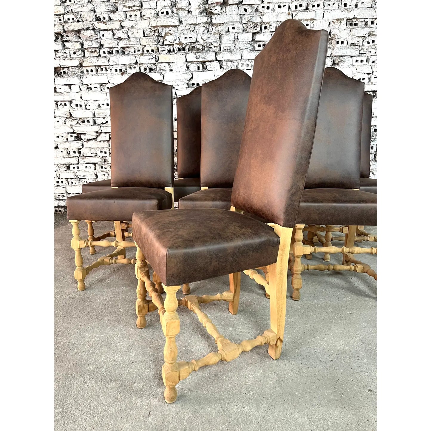 French Louis XIII High Back Dining Chairs - Set of 8