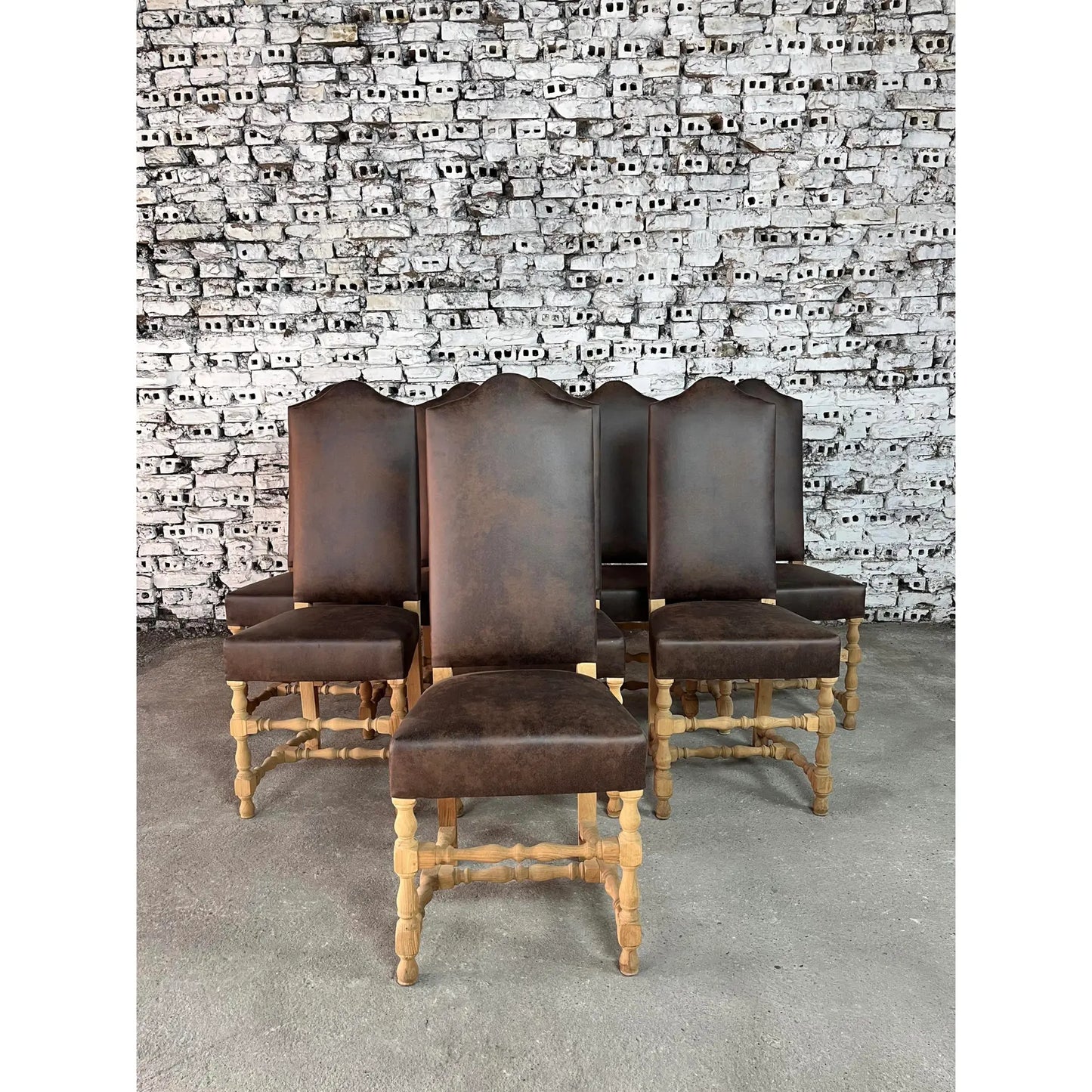 French Louis XIII High Back Dining Chairs - Set of 8
