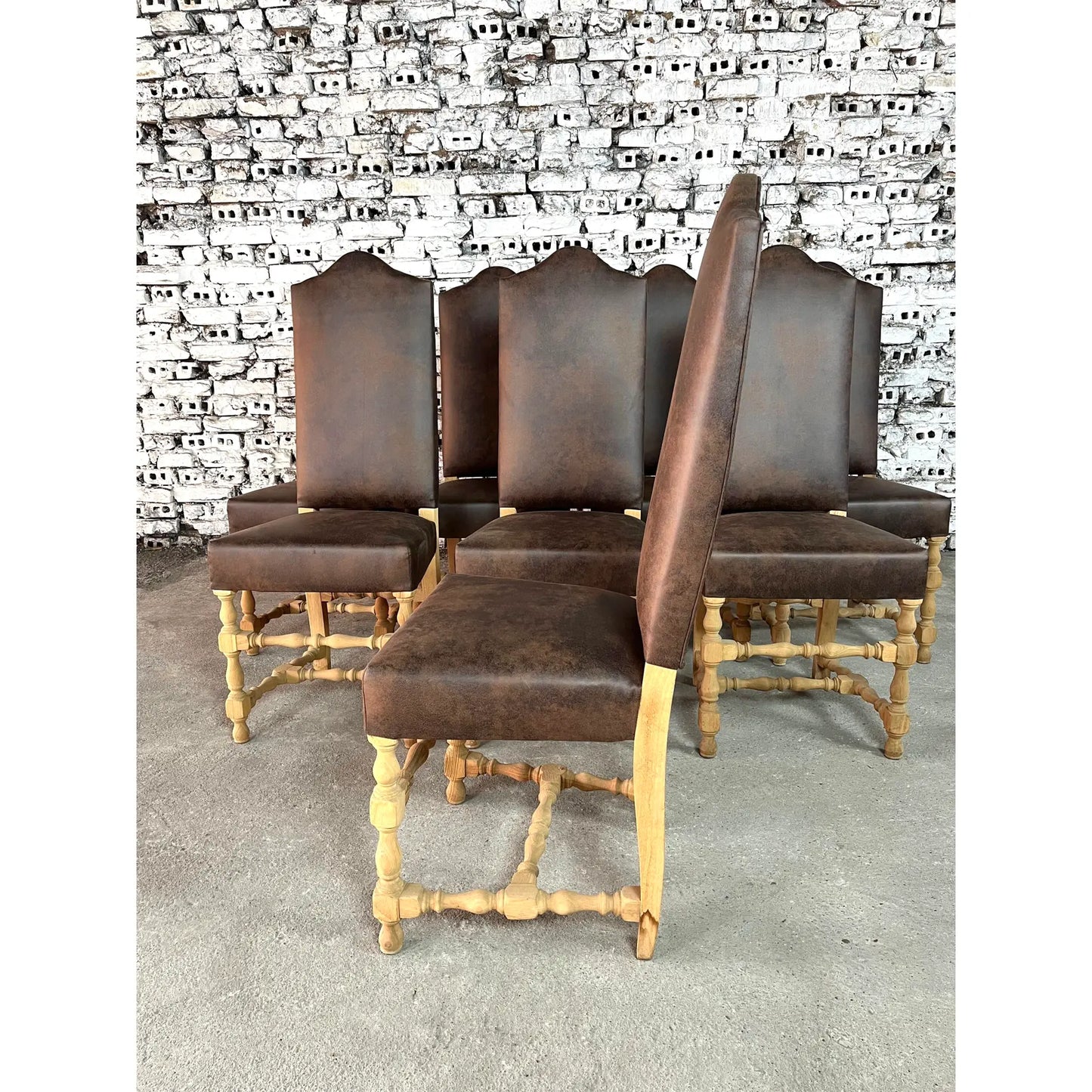 French Louis XIII High Back Dining Chairs - Set of 8