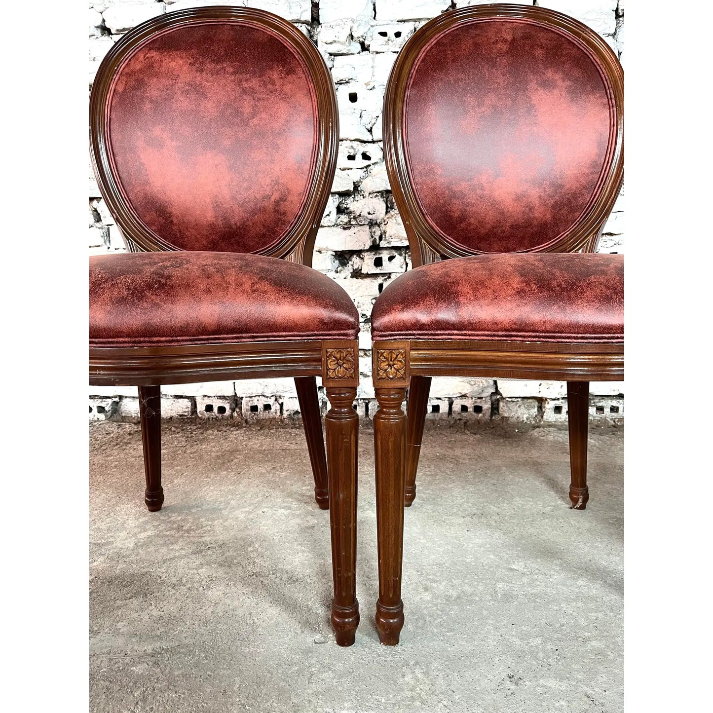 French Louis XVI Medallion Back Dining Chairs, Reupholstered - Set of 6