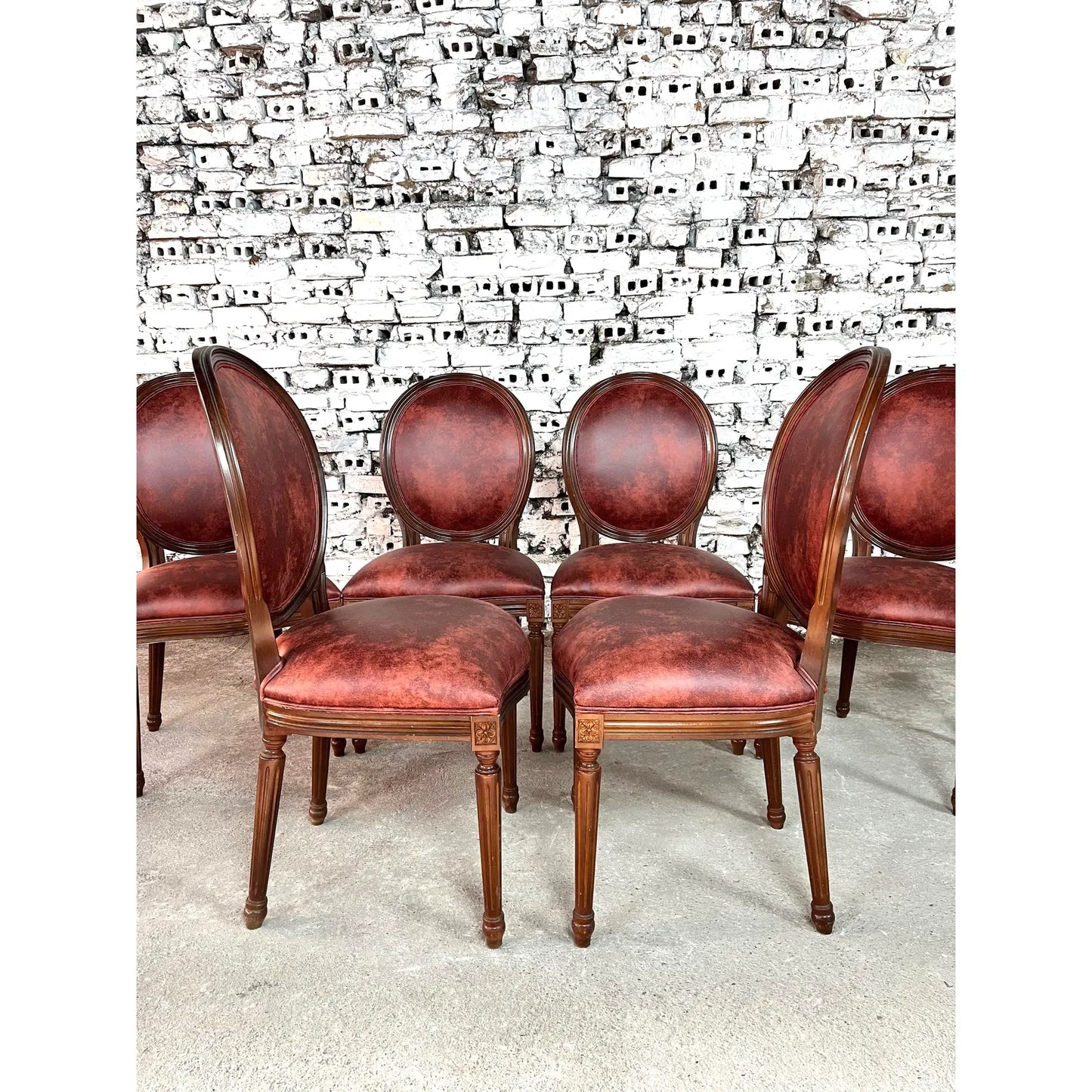French Louis XVI Medallion Back Dining Chairs, Reupholstered - Set of 6