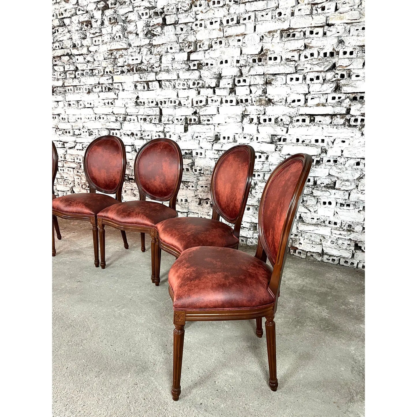 French Louis XVI Medallion Back Dining Chairs, Reupholstered - Set of 6