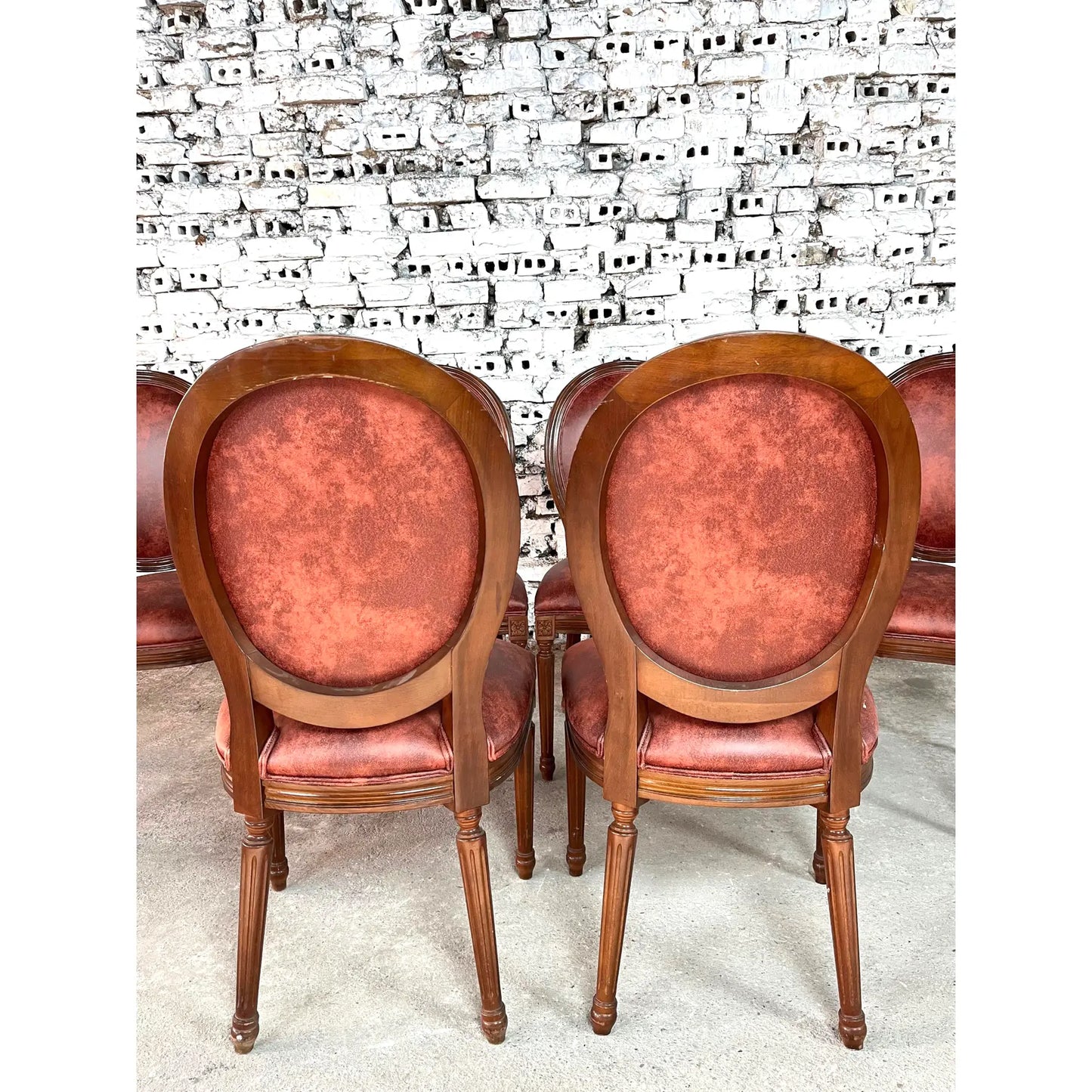 French Louis XVI Medallion Back Dining Chairs, Reupholstered - Set of 6