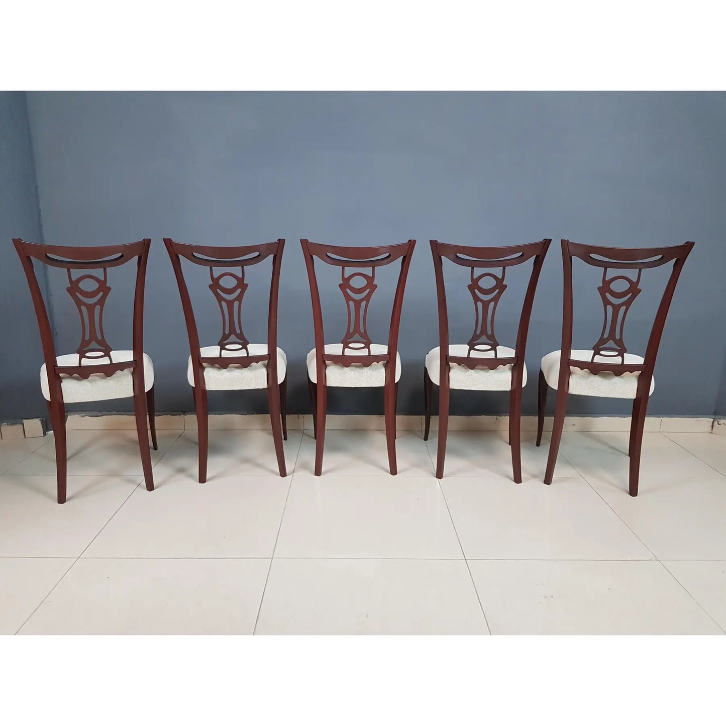 Italian Vintage Modern Dining Chairs in the Style of Paolo Buffa Newly Upholstered - Set of 5