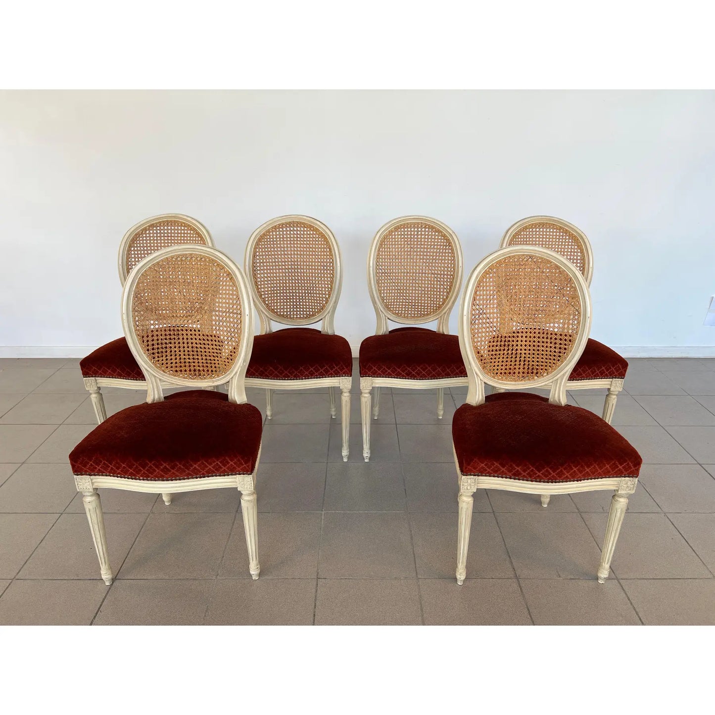 Louis XVI Medallion Cane Back Dining Chairs – Set of 6