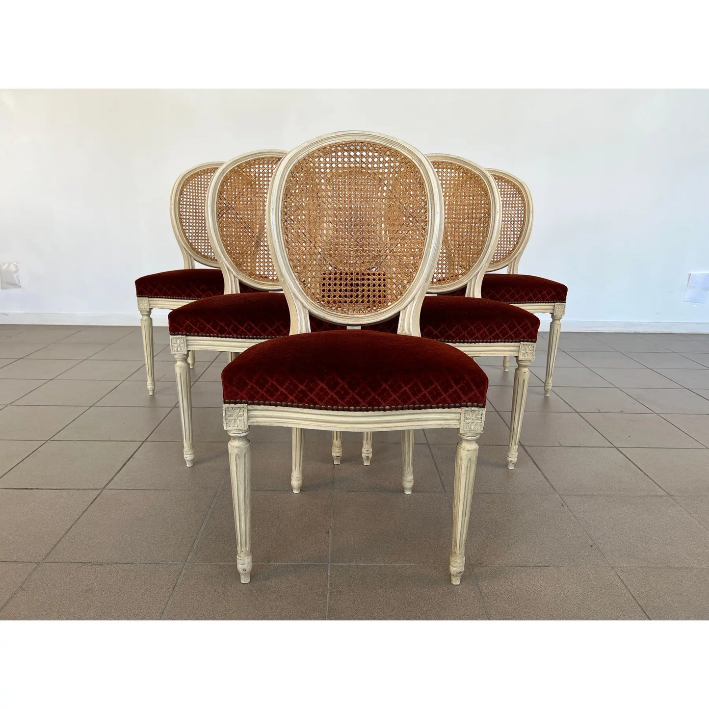Louis XVI Medallion Cane Back Dining Chairs – Set of 6