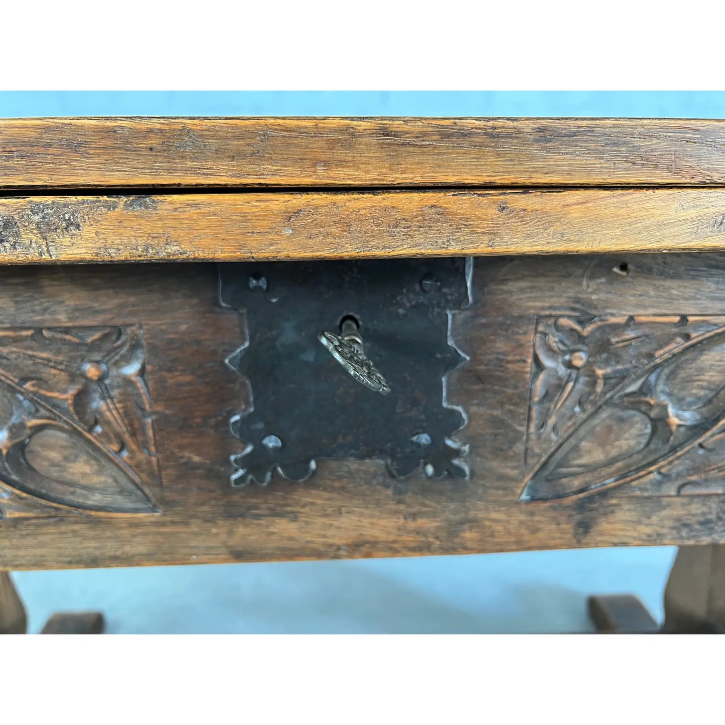 One of a Kind Antique Rustic Oak Extendable Coffee Side Table With Removable Top