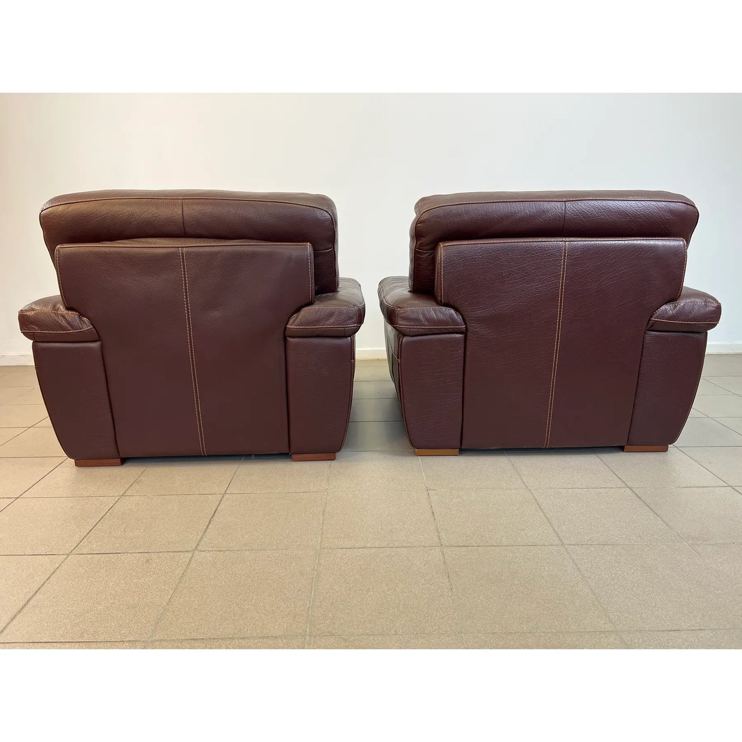 Pair of Vintage Dutch Leather Armchairs With Ottoman